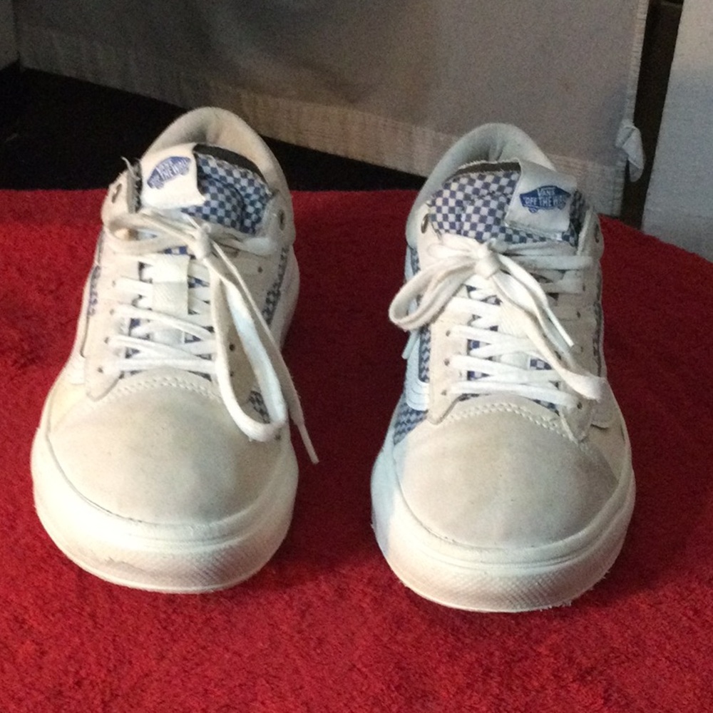 Vans White and Blue Checkered Sneakers